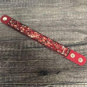 Faux Suede Snap Cord Bracelet, Synthetic Coral & Shell Chips Beaded Wristband